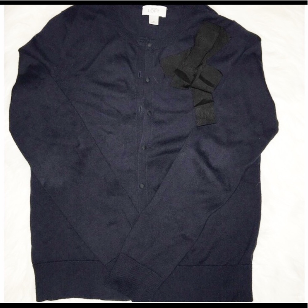 Loft cardigan navy blue w/bow NWT